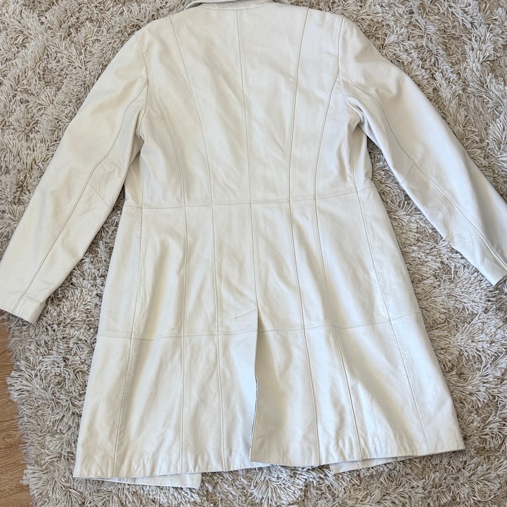 Wilsons Leather Vintage White 100% Leather Trench Coat Size M - Picture 11 of 11